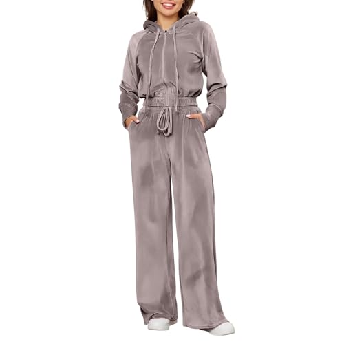 Jogginganzug MäDchen 158 Strick Zweiteiler Damen Fashion Casual Women's Solid Color Zipper Cardigan Silver Velvet Sweatshirt Pants Two Piece Set Elegante Kleidung Damen Fleece Jogginganzug (Grey, L) von Generic