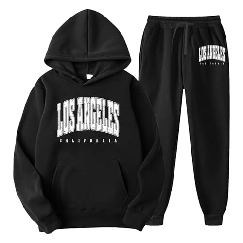 Jogginganzug Y2K Herren Baggy Kapuzenpullover Jogging Hose Zweiteiliges Set Winter Freizeit Trainingsanzug Lose Los Angeles Pullover mit Kapuze und Sporthosen Mode Outfit Teenager Anzug von Generic