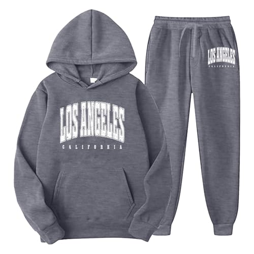 Jogginganzug Y2K Herren Baggy Kapuzenpullover Jogging Hose Zweiteiliges Set Winter Freizeit Trainingsanzug Lose Los Angeles Pullover mit Kapuze und Sporthosen Mode Outfit Teenager Anzug von Generic