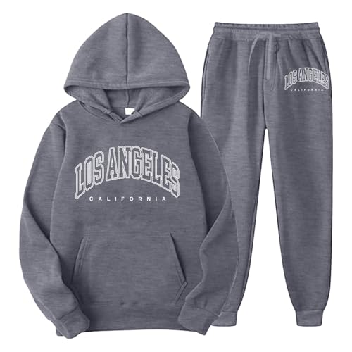 Jogginganzug Y2K Herren Baggy Lose Los Angeles Hoodie und Jogginghosen Zweiteiliges Set Winter Atmungsaktiv Bequeme Freizeitanzug Sweatshirt mit Kapuze Sweathose Mode Outfit Teenager Anzug von Generic