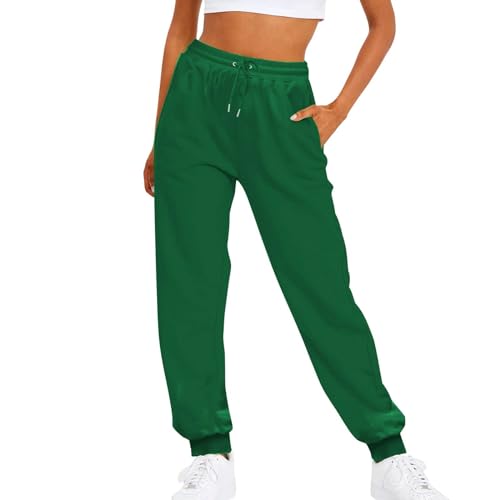 Jogginghose Damen, Breite Hosen Damen Gym - Hosen - Hosen Jogginghose Damen Lange Beine Baggy Lässig Jogginghose High Waist Sporthose Einfarbig Hose Mit Gummizug Damen Bundeswehr (A03,XL) von Generic