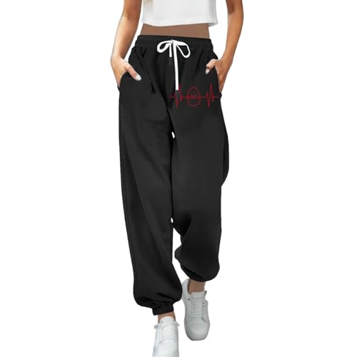 Jogginghose Damen, Damen Jogginghose Grau Lang Sporthose mit Taschen Herz Drucken Trainingshose Freizeithose High Waist Sweathose Frauen Lose Kordelzug Jogging Hose Sweatpants Laufhosen von Generic