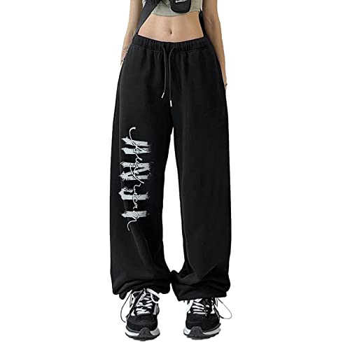 Jogginghose Damen, Damen Jogginghose Lang Y2K Sporthose mit Tunnelzug Hip Hop Schnürung Hose Gerade Breites Bein Trainingshose E-Girl Pants Frauen Lose Sweathose Freizeithose Streetwear von Generic