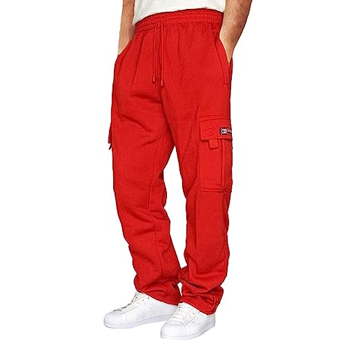 Jogginghose Damen, Frauen High Waist Baumwolle Lang Slim Fit Sporthose Freizeithosen Elastischen Bund Einfarbig Kordelzug Taschen Trainingshose Warm Fußhose Sweathose Cargo Hose Yogahose von Generic