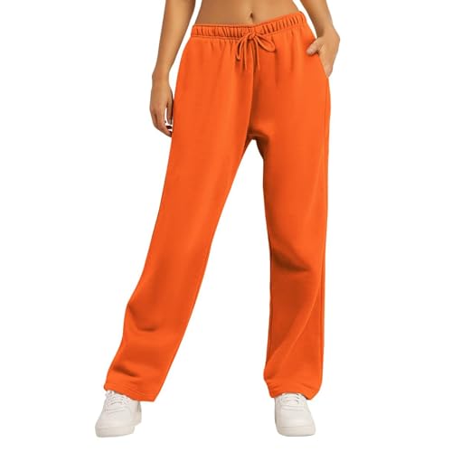 Jogginghose Damen, Jogginghose Damen Lang Baggy Casual Trousers Sport Hose Fitness Bekleidung Frauen Jogger Pants Urban Classic Sporthose Trekkinghose Laufhose Stoffhose Elegant (Saffron,XXL) von Generic