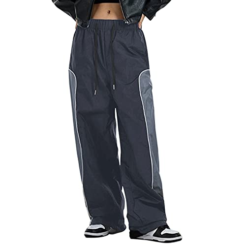 Jogginghose Damen, Jogginghose Damen Low Waist Lang Sporthose Elastischer Bund Kordelzug Streetwear Baggy Gerade Breites Bein Freizeithose Outdoor Sport Sweathose Fallschirmhosen von Generic