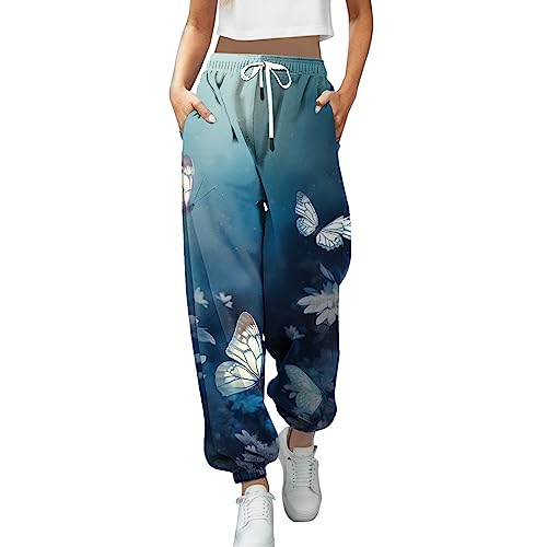 Jogginghose Damen, Trainingshose Damen Sporthose Lang Baumwolle Schmetterling High Waist Freizeithosen Teenager Mädchen Casual Jogginghose Fitness Gym Sport Lange Hosen Sweathose mit Taschen von Generic