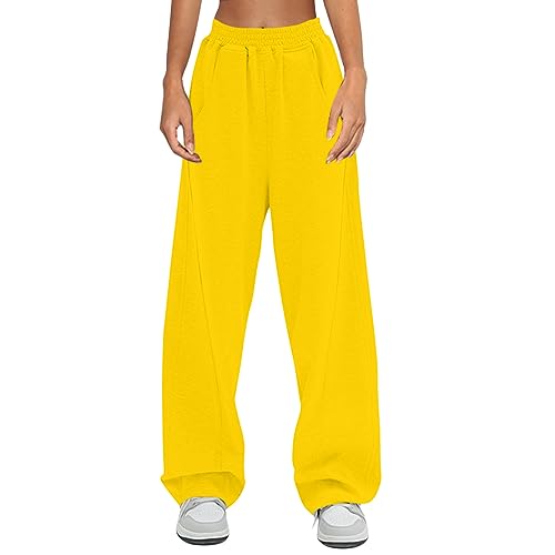 Jogginghose Damen, Trainingshose Damen Trainingsanzug Hose Elegant Gym Hose Jogpants Damen Elegant Relaxhose Hosen High Waist Damen Jogginghose Outdoorhose Sporthose Extra Lang (Gelb,XL) von Generic
