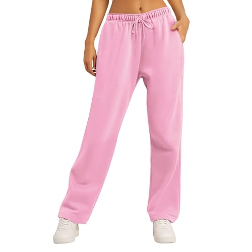 Jogginghose Damen, Y2K Jogginghose Track Pants Hippie Hose Lässig Locker Straight Jogginghose High Waist Yoga Hosen Damen Einfarbig Lang Sporthose Mit Gummizug Sweatpants Damen (A05,L) von Generic