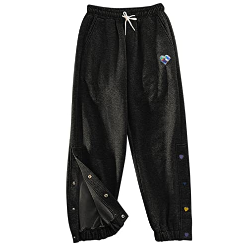 Jogginghose Damen,für Frühling und Herbst Sporthose Seitliche Knöpfe Trainingshose Hoher Taille Laufhosen mit Taschen Sweathose Frauen Hosen Fitness Sweatpants Lässige Bequem Freizeithose von Generic