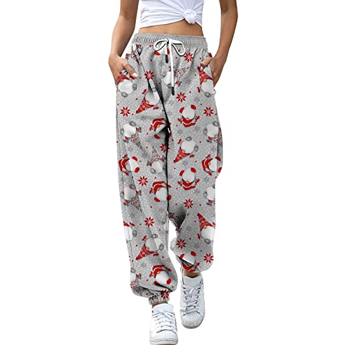 Jogginghose Damen,mit Tunnelzug Trainingshose für Frühling und Herbst Sweathose Druckn Weihnachtshose Sporthose mit Taschen Freizeithose Hoher Taille Laufhosen Frauen Fitness Sweatpants von Generic