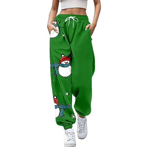 Jogginghose Damen Baggy Cargohose Fallschirmhosen Vintage Baggy Hosen für Frauen Weites Bein Track Pants Weihnachtsdruck Streetwear Elastische Taille Sporthose von Generic