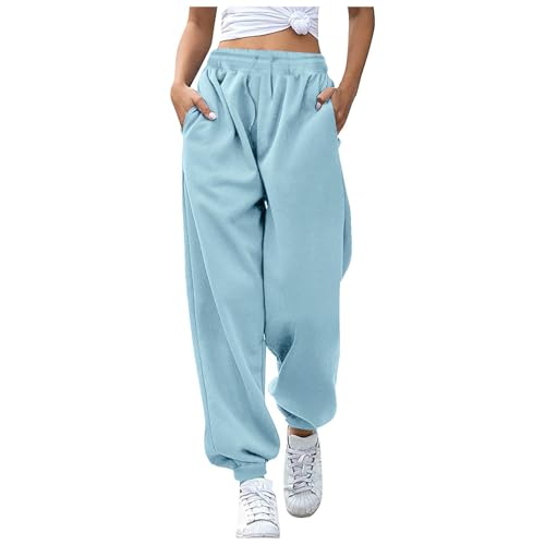 Jogginghose Damen Baggy Sporthose Laufhosen Lange Gummibund Stoffhose mit Taschen High Waist Loose Fit Freizeithose Bequeme Lockere Trainingsanzug Hosen Sweathose von Generic