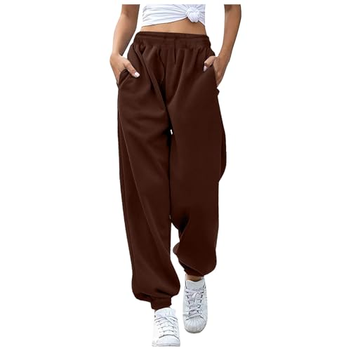 Jogginghose Damen Baggy Sporthose Laufhosen Lange Gummibund Stoffhose mit Taschen High Waist Loose Fit Freizeithose Bequeme Lockere Trainingsanzug Hosen Sweathose von Generic