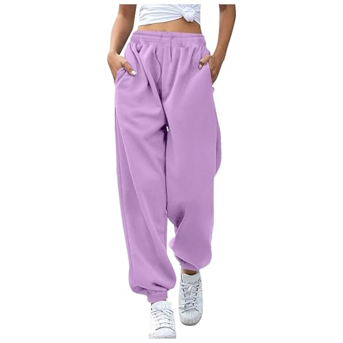 Jogginghose Damen Baggy Sporthose Laufhosen Lange Gummibund Stoffhose mit Taschen High Waist Loose Fit Freizeithose Bequeme Lockere Trainingsanzug Hosen Sweathose von Generic
