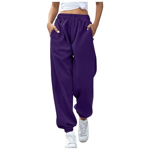 Jogginghose Damen Baggy Sporthose Laufhosen Lange Gummibund Stoffhose mit Taschen High Waist Loose Fit Freizeithose Bequeme Lockere Trainingsanzug Hosen Sweathose von Generic