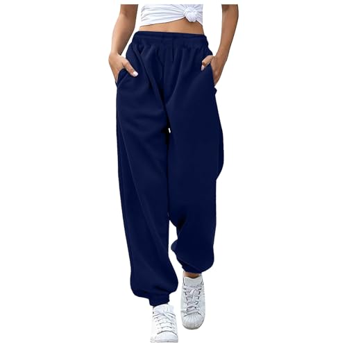 Jogginghose Damen Baggy Sporthose Laufhosen Lange Gummibund Stoffhose mit Taschen High Waist Loose Fit Freizeithose Bequeme Lockere Trainingsanzug Hosen Sweathose von Generic