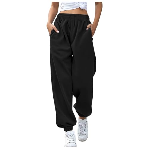 Jogginghose Damen Baggy Sporthose Laufhosen Lange Gummibund Stoffhose mit Taschen High Waist Loose Fit Freizeithose Bequeme Lockere Trainingsanzug Hosen Sweathose von Generic