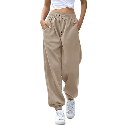 Jogginghose Damen Baggy Sporthose Laufhosen Lange Gummibund Stoffhose mit Taschen High Waist Loose Fit Freizeithose Bequeme Lockere Trainingsanzug Hosen Sweathose von Generic