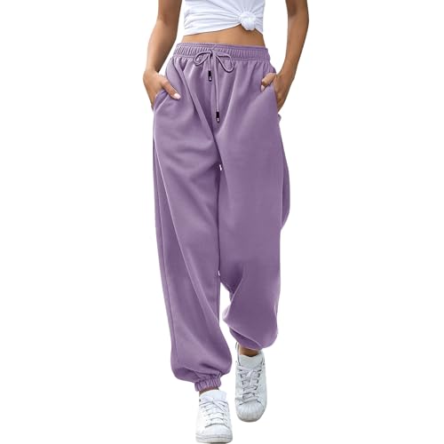 Jogginghose Damen Baggy Sporthose Laufhosen Lange Gummibund Stoffhose mit Taschen High Waist Loose Fit Freizeithose Bequeme Lockere Trainingsanzug Hosen Sweathose von Generic