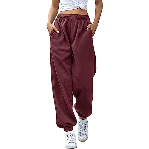 Jogginghose Damen – Baumwolle Frauen Winter Sporthose Laufhosen Fitness High Waist Sweatpants Freizeithose Lang Jogging Hose Trainingshose Warme Modern Relaxed Fit Sweathose Outdoorhose von Generic