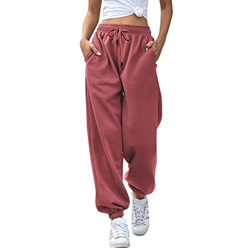 Jogginghose Damen – Baumwolle Frauen Winter Sporthose Laufhosen Fitness High Waist Sweatpants Freizeithose Lang Jogging Hose Trainingshose Warme Modern Relaxed Fit Sweathose Outdoorhose von Generic