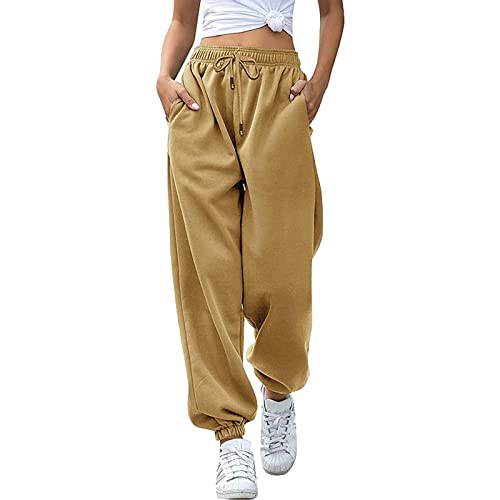 Jogginghose Damen Baumwolle Lang Sporthose Frauen Sweatpants Loose Fit Gym Freizeithose Trainingshose Yoga Fitness High Waist Jogger Laufhosen Modern Teenager Mädchen Hose mit Taschen Trackpants von Generic