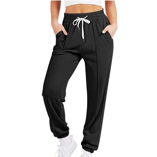 Jogginghose Damen Einfarbig High Waist Hosen Elastischem Bund Cargohose Leichte Stoffhose Winter Sweatpants mit Taschen Relaxed Fit Pumphose Sportlich Freizeithose Damenhosen Haremshose Marlenehose von Generic
