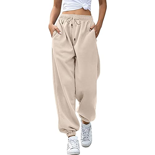 Jogginghose Damen Jogger Laufhosen Sweatpants Lang Freizeithosen High Waist Trainingshose Sporthose Lässige Loose Sweathose mit Taschen Yogahose Oversize Sommerhose Casual Mode von Generic