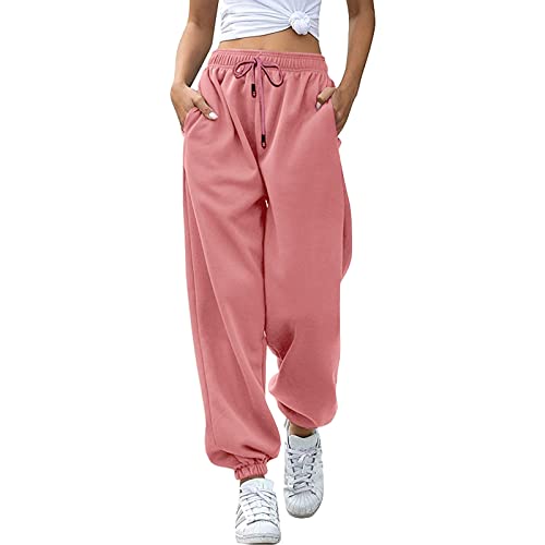 Jogginghose Damen Jogger Laufhosen Sweatpants Lang Freizeithosen High Waist Trainingshose Sporthose Lässige Loose Sweathose mit Taschen Yogahose Oversize Sommerhose Casual Mode (Pink-4, M) von Generic