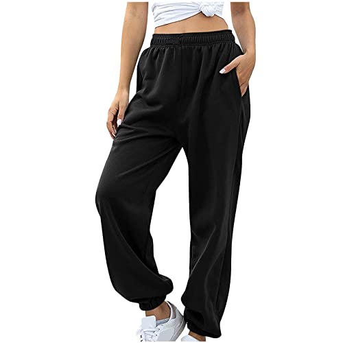 Jogginghose Damen Jogger Laufhosen Sweatpants Lang Freizeithosen High Waist Trainingshose Sporthose Lässige Loose Sweathose mit Taschen Yogahose Oversize Sommerhose Casual Mode von Generic