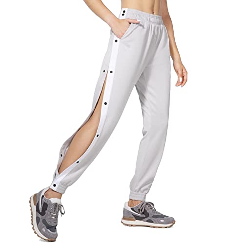 Jogginghose Damen Jogginghose Sporthose Damen Knopfleiste Trainingshose Lang Freizeithosen Yogahose Streifen Sweathose Lose Casual Gym Fitness Hose Pant mit Elastisches Band und Taschen (Grey, M) von Generic