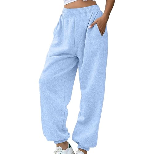 Jogginghose Damen Lang Baumwolle - Sporthose Gummibund Stoffhose Mit Taschen High Waist Trainingshose Loose Fit Freizeithose Bequeme Lockere Sweathose Baggy Y2K Laufhose Yogahose von Generic