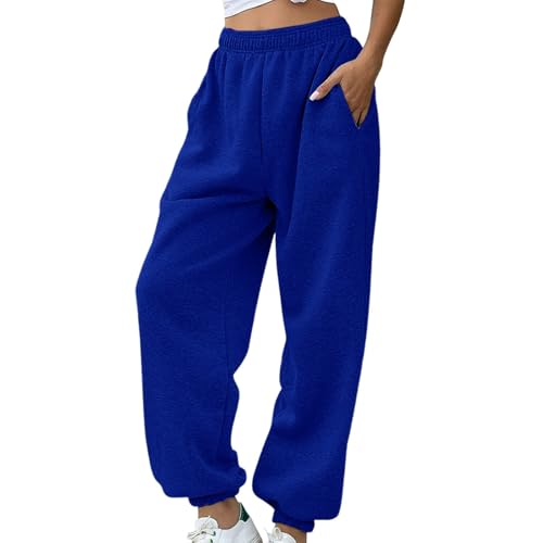 Jogginghose Damen Lang Baumwolle - Sporthose Gummibund Stoffhose Mit Taschen High Waist Trainingshose Loose Fit Freizeithose Bequeme Lockere Sweathose Baggy Y2K Laufhose Yogahose von Generic