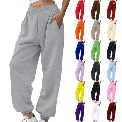 Jogginghose Damen Lang Baumwolle - Sporthose Gummibund Stoffhose Mit Taschen High Waist Trainingshose Loose Fit Freizeithose Bequeme Lockere Sweathose Baggy Y2K Laufhose Yogahose von Generic