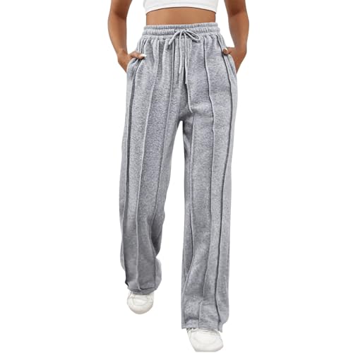 Jogginghose Damen Lang Gerades Bein - Sporthose Ohne Bündchen Oversized Freizeithose High Waist Yogahose Weites Bein Sporthose Oversized Locker Trainingshose Baggy Bequem Schlafanzughose von Generic