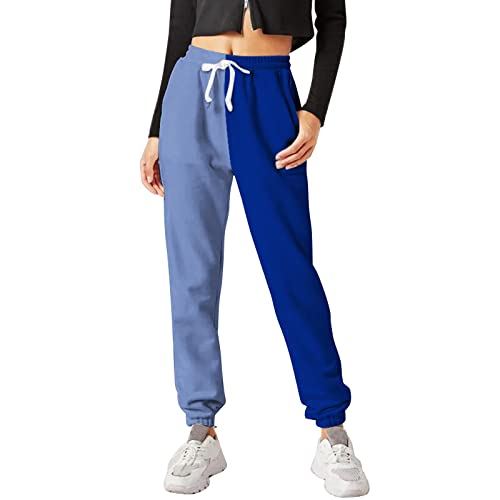 Jogginghose Damen Lang Locker Freizeithosen High Waist Sporthose Sweatpants Zweifarbig Bequeme Lässige Sweathose Strandhose mit Taschen Lange Hose Schlafanzughose Laufhose(A Blau,XL) von Generic