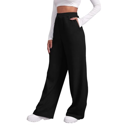 Jogginghose Damen Lang Open Leg Jogger Grau Sweatpants Damen Grau Wide Leg Hose Mit Taschen Stoffhose High Waist Bequeme Lockere Freizeithose Fitness Loungewear von Generic