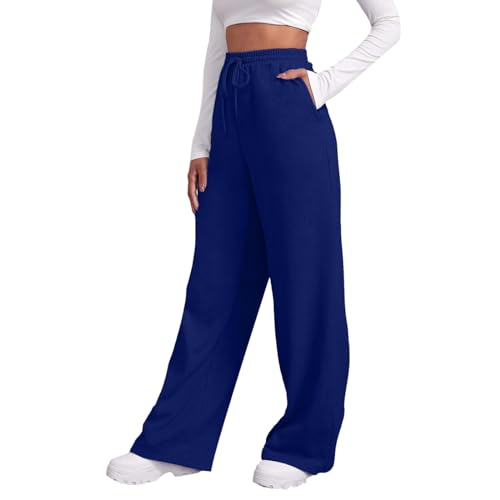 Jogginghose Damen Sporthose Baggy Traininghose Lang Baumwolle Sweathose High Waist Sweatpants Sport Hosen Damen Freizeithose Bequeme Stoffhose Lockere Jogpants mit Taschen Dunkemarine M von Generic