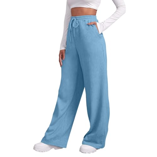 Jogginghose Damen Sporthose Baggy Traininghose Lang Baumwolle Sweathose High Waist Sweatpants Sport Hosen Damen Freizeithose Bequeme Stoffhose Lockere Jogpants mit Taschen Hellblau L von Generic