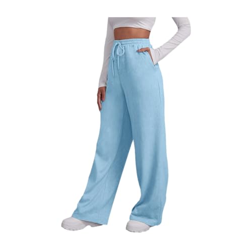 Jogginghose Damen Sporthose Baggy Traininghose Lang Baumwolle Sweathose High Waist Sweatpants Sport Hosen Damen Freizeithose Bequeme Stoffhose Lockere Jogpants mit Taschen Hellblau S von Generic