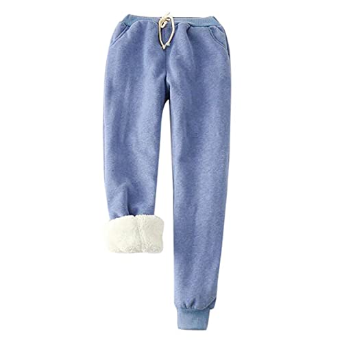 Jogginghose Damen Winter Warm Thermohose Sherpa Innenfutter Sweathose Gefüttert Sport Hosen Fleece Freizeithose Mit Große Taschen Tunnelzug Thermo Sweatpants Haushose Jogger (Blau, M) von Generic