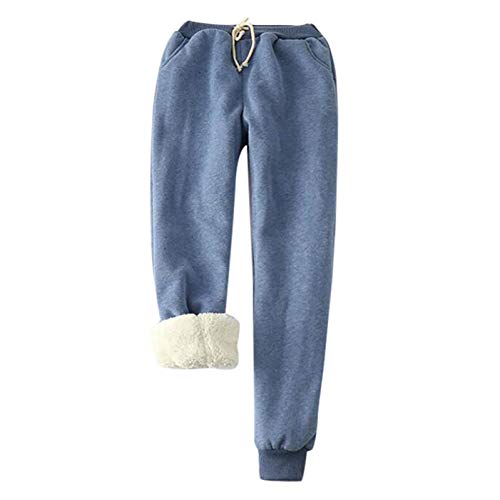 Jogginghose Damen Winter Warm Thermohose Sherpa Innenfutter Sweathose Gefüttert Sport Hosen Fleece Freizeithose Mit Große Taschen Tunnelzug Thermo Sweatpants Haushose Jogger (Blau, XXXL) von Generic
