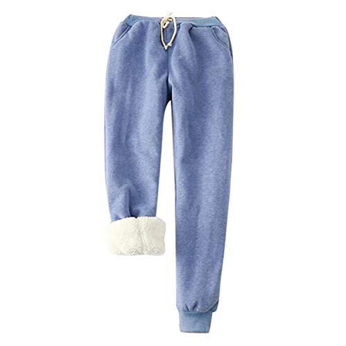 Jogginghose Damen Winter Warm Thermohose Sherpa Innenfutter Sweathose Gefüttert Sport Hosen Fleece Freizeithose Mit Große Taschen Tunnelzug Thermo Sweatpants Haushose Jogger Hose, Blau, XXL von Generic