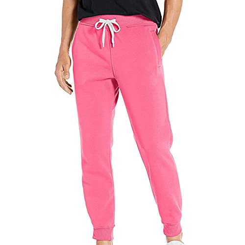 Jogginghose Herren, Herren Jogginghose Leggings Altrosa Herren Lange Hosen Herren Hosen Plüsch und Dicke Warme Leggings Elastische Taille Casual Unifarbene Sweatpants mit Taschen (Pink,XXL) von Generic