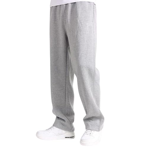 Jogginghose Herren Baggy Weites Bein Baumwolle Elastische Taille Sweatpants Breite Jogging Hose Lang Sporthose Track Pants Men Sweathose Joggpants Graue Jogginghosen für Herren mit Taschen von Generic