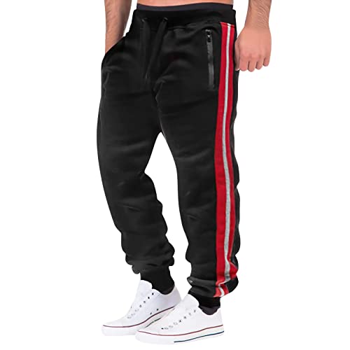 Jogginghose Herren Baumwolle Sporthose mit Reißverschlusstaschen Lang Freizeithose Trainingshose Sport Hosen Männer Sweatpants Jogger Laufhose Chino Hosen Stretch Elastische Taille Sweatpants Loose von Generic