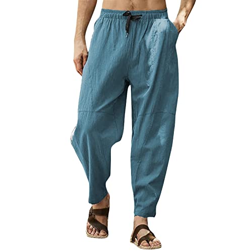 Jogginghose Herren Ethnischer Druck Freizeithose Leinenhose Lang Leicht Freizeithose Loose Arbeitshose Hippie Hose Pumphose Haremshose Boho Hosen Weites Bein Stoffhose für Urlaub Strand Alltag von Generic