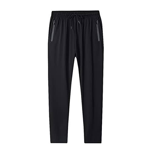 Jogginghose Herren Lange Atmungsaktiv Sporthose Erfrischende Eisseide Hose Jungen Geradem Schnitt Freizeithose Jogger Einfarbig Trainingshose Weich Sweathose Trainingshose Schwarz XL von Generic