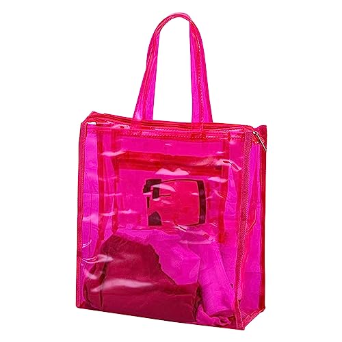 Jogginghose Herren Taschen Seitlich Transparente Handtasche, transparente Strandtasche mit großem Fassungsvermögen, transparente Strandtasche Klein Taschen Damen Schwarz Shopper (Hot Pink, One Size) von Generic